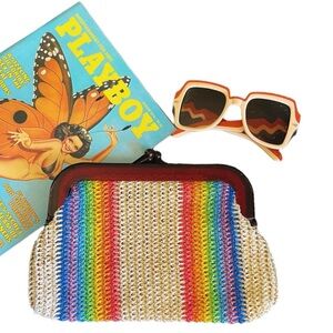 Vintage Est. 1970's Rainbow Raffia Clutch